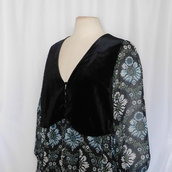 ZARA Velvet Vest Metallic Floral Print Dress Retro Ruffle Chic 8778/242 Large - Picture 7 of 16